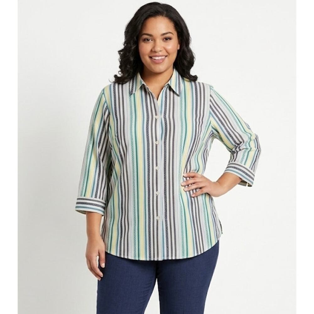 ALIA Striped Plus Size  Blouse Shirt Professional Multi-Colored Cotton 3X